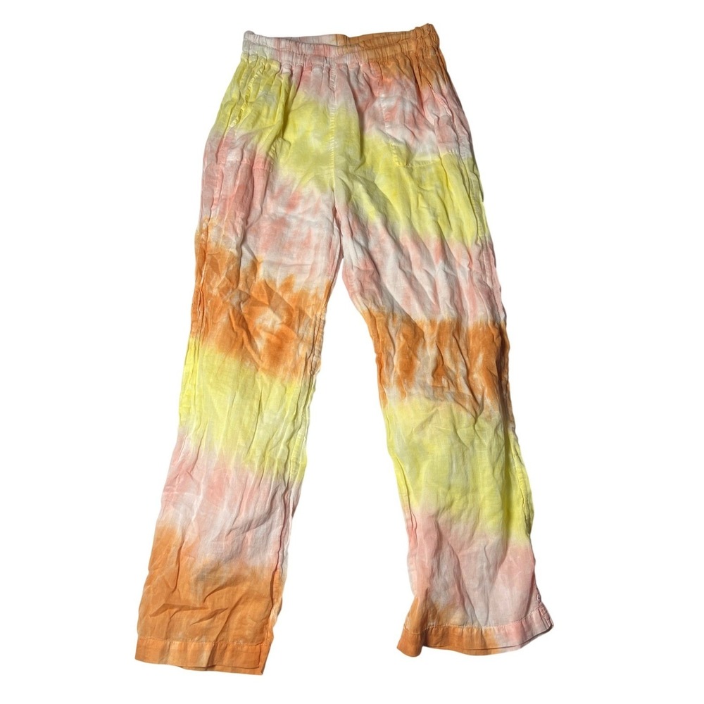 Brenna Skin Tie Dye Gauze Lounge Pants Women's Orange Yellow Pink Elastic Waist
